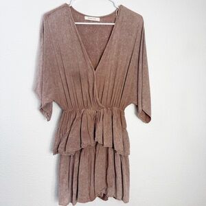 Mustard Seed | Taupe Ruffle Boho Romper